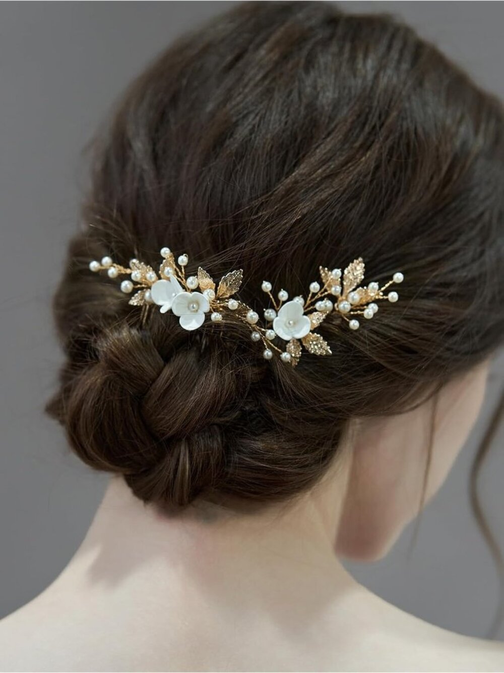 Women's Gold 2 Rhinestone Crystal Handmade Bridesmaid Floral Pearl Hair Clips